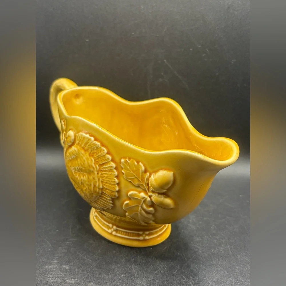 Bordallo Pinheiro Portugal Golden Yellow Turkey Acorn Gravy Boat Farmhouse Decor